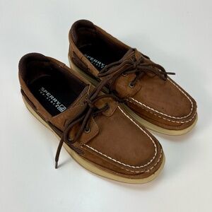 Sperry Lanyard Boys Boat Shoe 4M Brown Leather Top Sider Classic Preppy Nautica